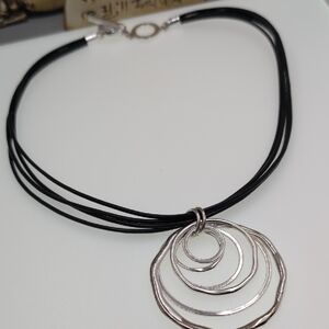 Anne Klein Silver and Black Geometric Necklace